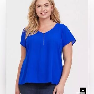 Torrid Blue Georgette Blouse Size 2 (2X) Zip Front Hi Low Plus Size Top